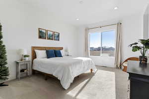 Bedroom with light carpet