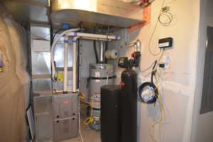 Utility room with secured water heater, 95+ HVAC system and water softener