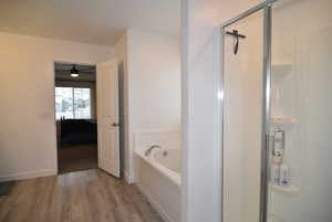 Looking from Master Bathroom into master bedroom. with independent shower and bath