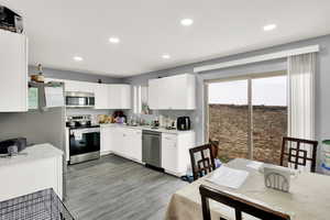 Kitchen featuring sink, white cabinets, a healthy amount of sunlight, and appliances with stainless steel finishes