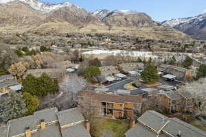 Birds eye view of property with a mountain view