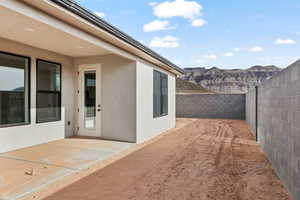 View of patio / terrace with a mountain view