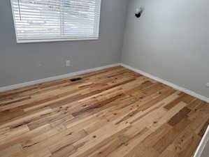 Spare room featuring plenty of natural light and light wood-type flooring