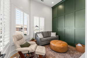 Living room with wood-type flooring