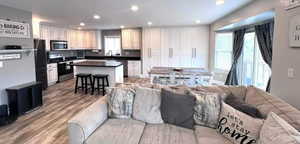 Living room featuring light hardwood / wood-style floors and sink