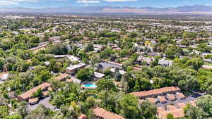 Drone / aerial view featuring a mountain view