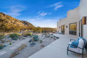 View of patio featuring a mountain view