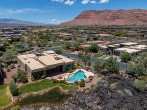 Drone / aerial view featuring a mountain view