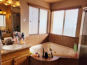 Bathroom with plus walk in shower and vanity