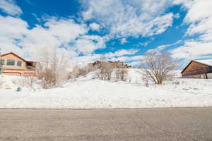 View of yard covered in snow