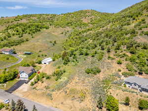 Drone / aerial view of a mountainous background