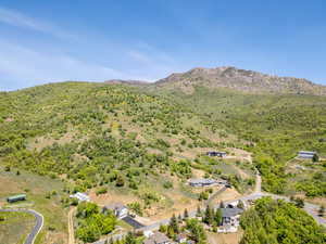 Drone / aerial view of a mountain backdrop