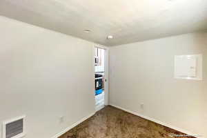 Spare room featuring carpet flooring and electric panel