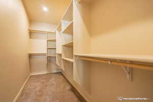 Spacious closet with carpet flooring