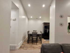 Dining area featuring light wood-type flooring