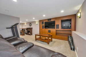 Living room with carpet floors