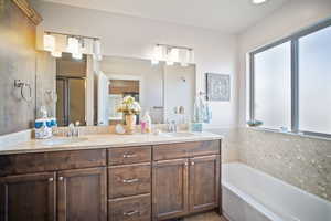 Bathroom with plus walk in shower and vanity