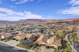 Drone / aerial view featuring a mountain view