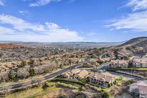 Drone / aerial view with a mountain view