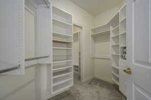 Walk in closet featuring carpet flooring