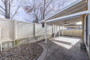 View of patio / terrace featuring ceiling fan