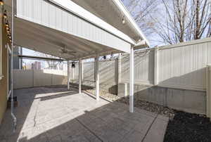 View of patio / terrace with ceiling fan