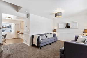 Living room featuring carpet flooring