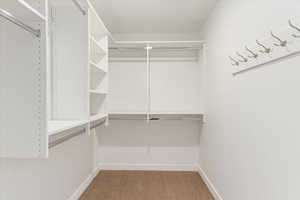 Walk in closet featuring carpet flooring