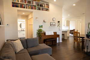 Living room featuring sink and dark wood-type flooring