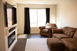 2nd Living room with dark hardwood / wood-style floors