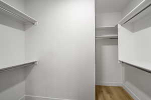 Walk in closet with laminate flooring