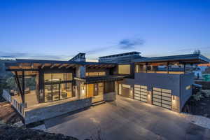 Contemporary house featuring a garage