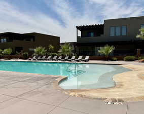 View of Beach swimming pool featuring a patio