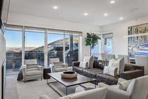 Living room featuring a mountain view