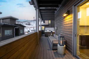 View of snow covered deck