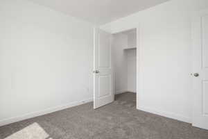 Unfurnished bedroom with carpet flooring and a closet