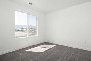 Carpeted spare room with a mountain view