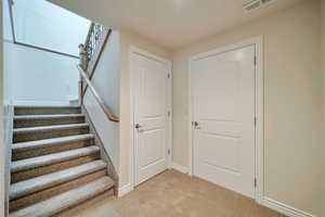 Staircase with carpet floors