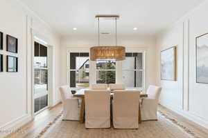 Dining room with light wood-type flooring