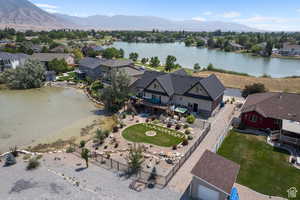 Aerial view with a water and mountain view