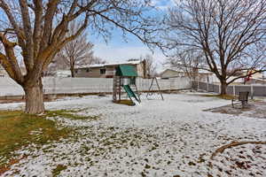 View of snow covered playground