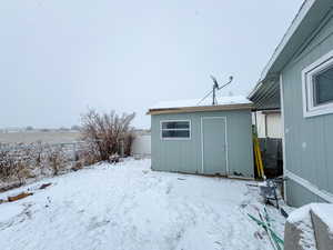 Exterior space with a shed