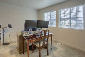 Home office with carpet floors