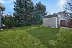 View of shed- grass is edited green