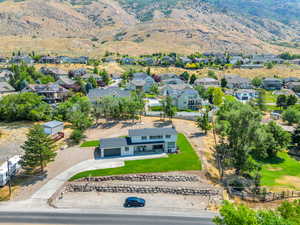 Aerial view featuring a mountain view