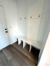 Mudroom with light wood-type flooring