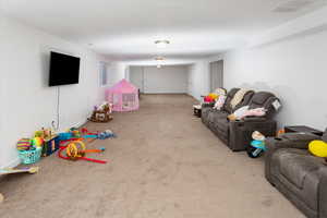 Playroom with light carpet