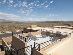 View of patio / terrace with a mountain view