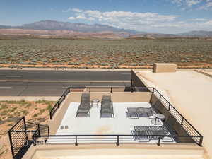 View of patio / terrace with a mountain view