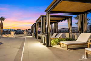 View of patio terrace at dusk